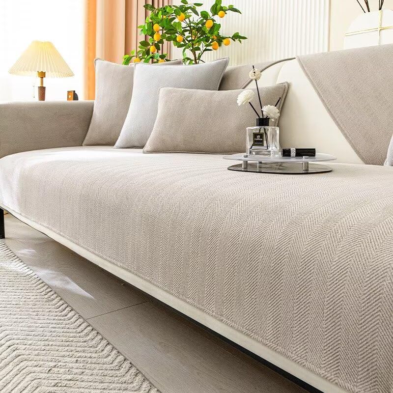 Sofa Cover, Chenille Fabric Couch Cover 1 2 3 4 Seater, Non Slip Sofa Covers, Sofa Slipcovers for Corner L Shape, Thick Textured Sofa Cushion Covers Furniture Protector , milky color, 90*240cm — image 1