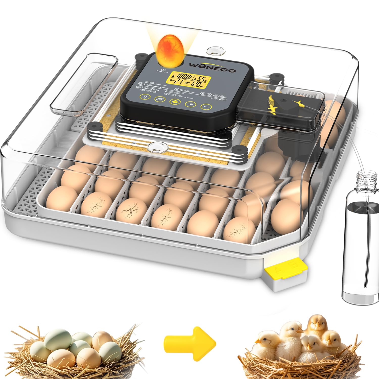 Egg Incubator Incubator for Hatching Eggs 48 Eggs for Lab Home Farm with Automatic Egg Turning 360° Egg Candler Viewing for Chicken, Ducks, Goose, Quail