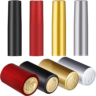 Blulu 200 Pcs Wine Sealer for Bottles PVC Heat Shrink Capsules Bottle Caps for Wine Making Cellars and Home Use (Black,Red,Gold,Silver)