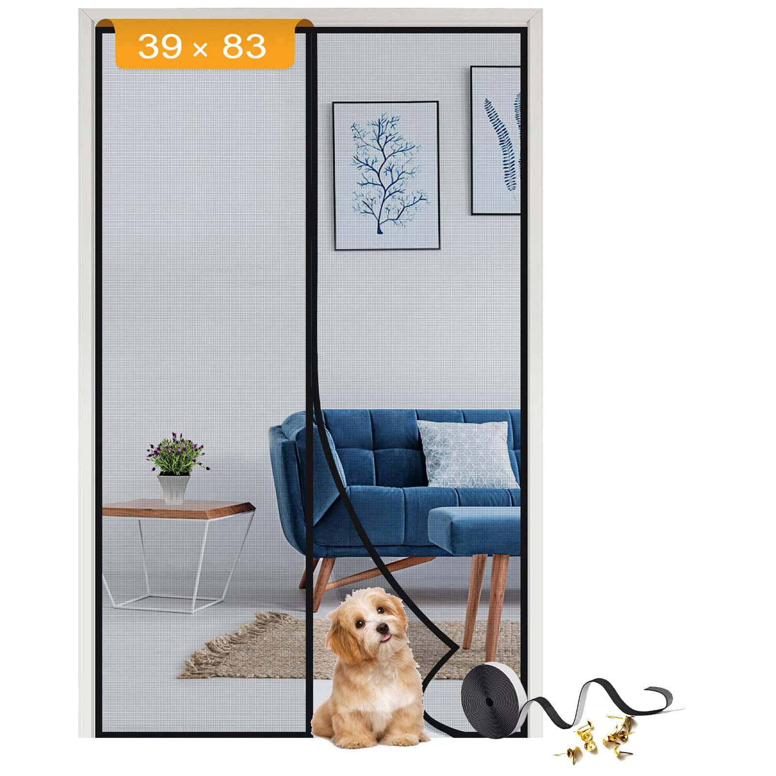 Magnetic Screen Door, Screen Mesh 39x83 inches, Strong Magnetic Screen ...