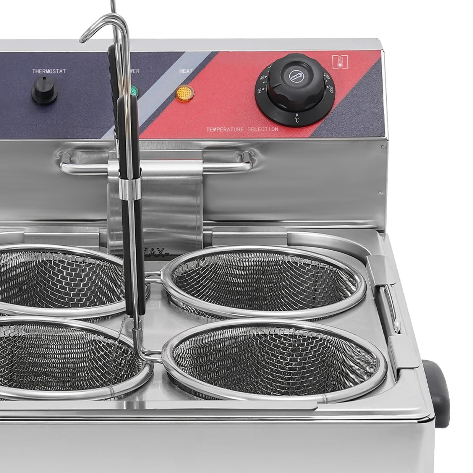 Macchina for la Cottura della Pasta a 4 Fori, cuocipasta Elettrico in Acciaio Inox 201 con 4 cestelli filtranti for Spaghetti, Gnocchi, Snack fritti, 3,5 kW