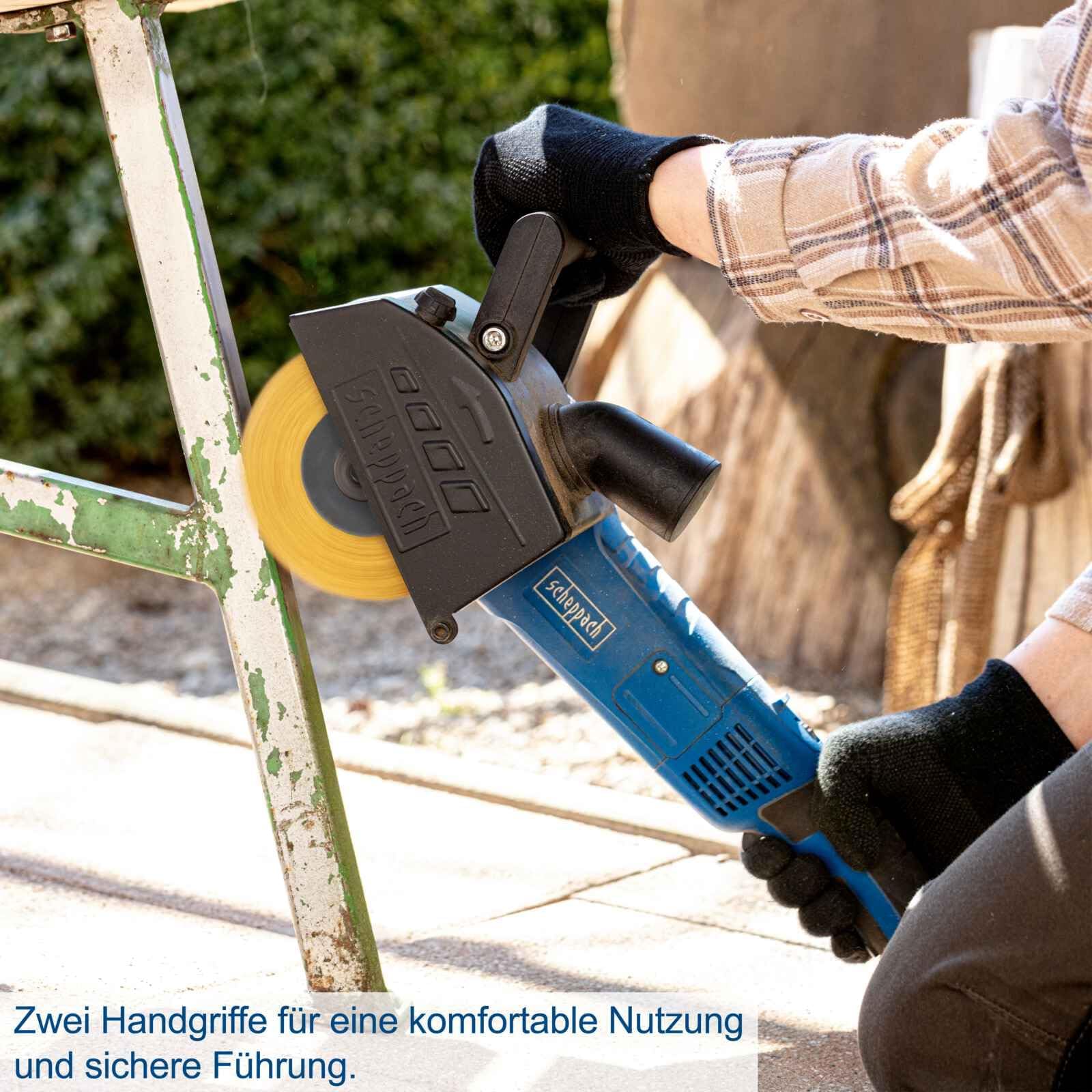 Scheppach Satiniermaschine MRS1300 mit Softstart & 1300W Leistung | inkl. Messing,- Schleifstreifen- & Nylonbürste | 100mm Bürstenbreite mit Ø120mm | variable Drehzahl | mit Anschluss für Absauganlage