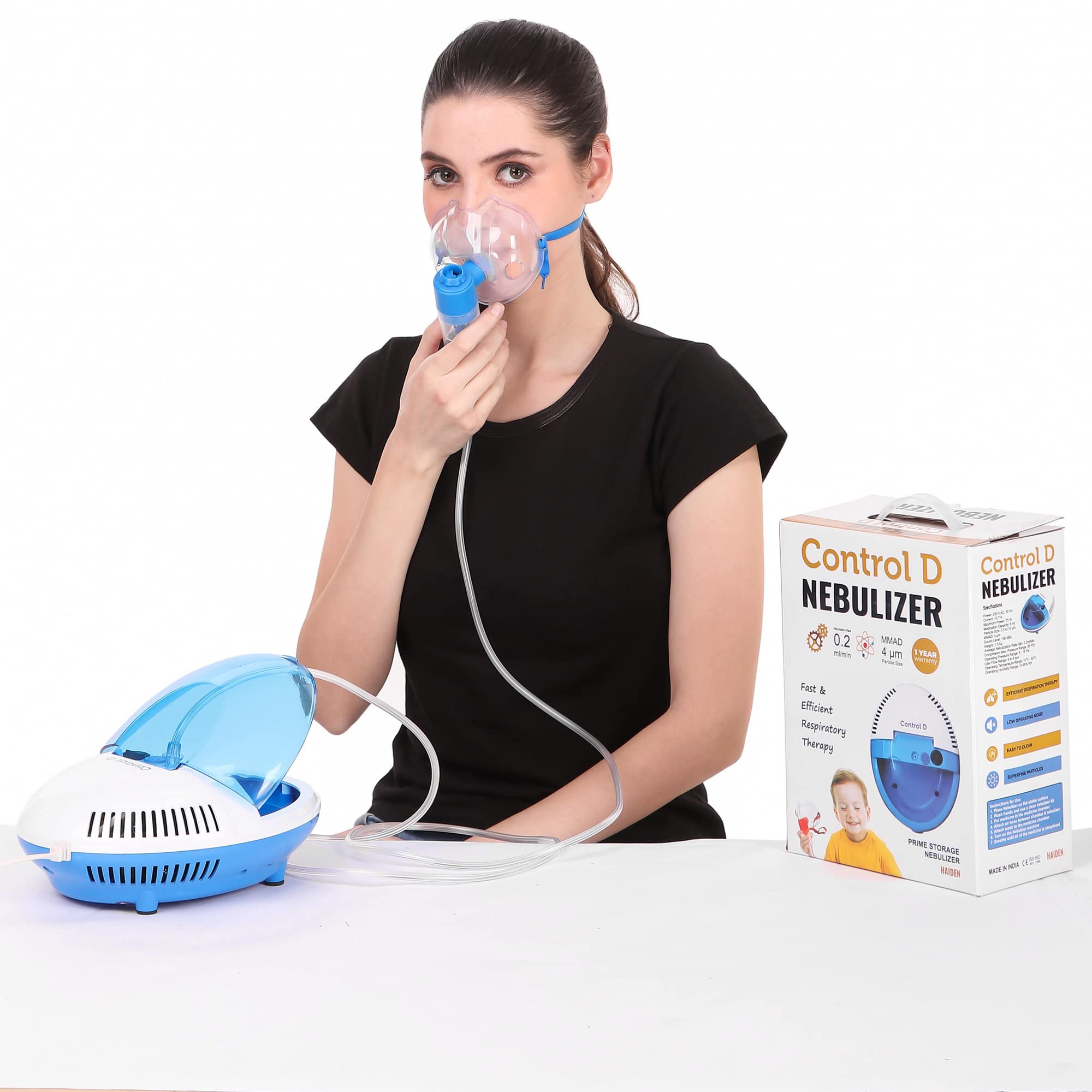 Control D Prime Nebulizer with Complete Kit for Kids & Adults Nebulizer with 1 Year warranty (White,Blue) 2