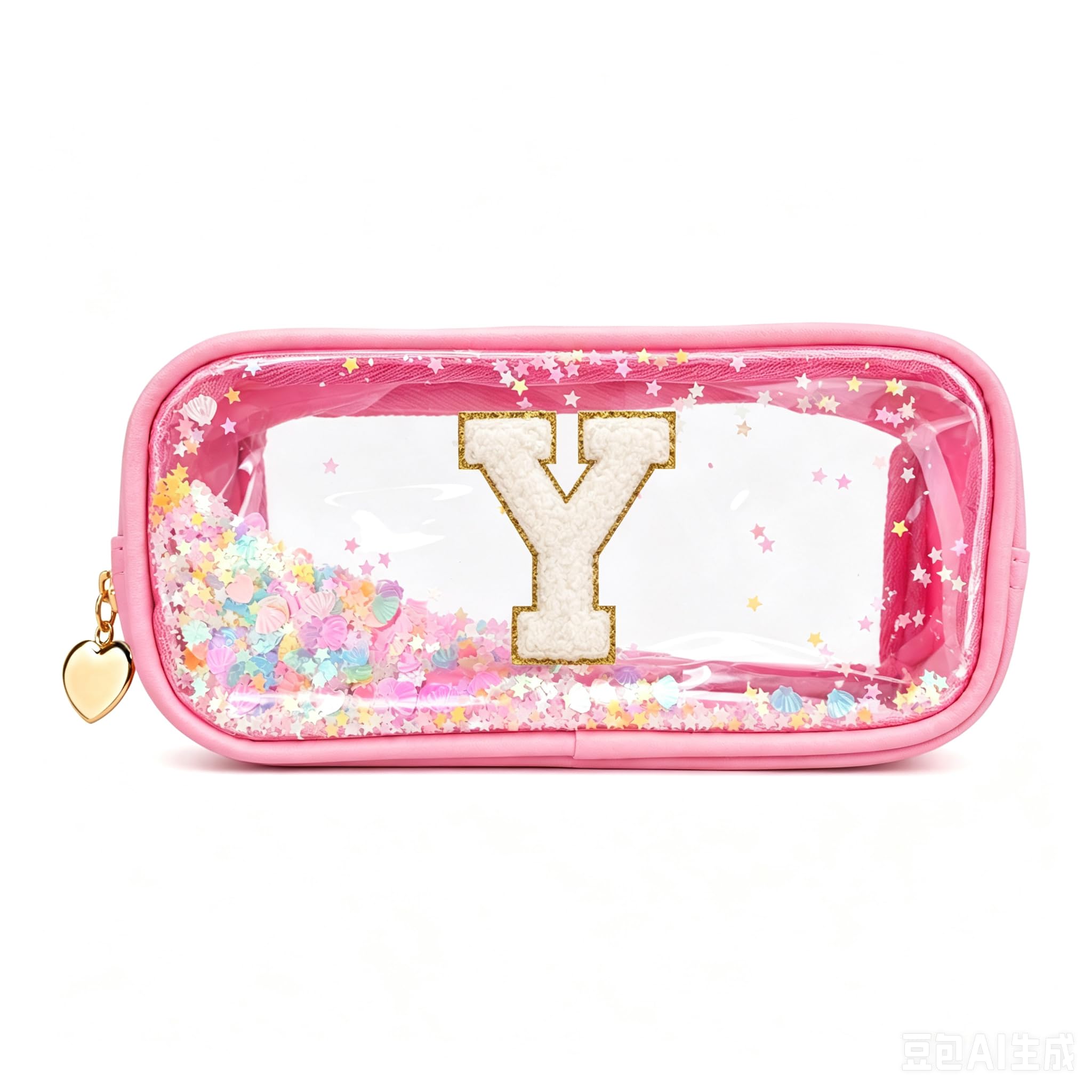 YCDKK The 26 Letters Clear Pink Pencil Case for Girls, Small Cute Transparent Pencil Case with A-Z Initial Design for School & Office, Portable Exam Zipper Pouch for Students, Teens & Women (Y)