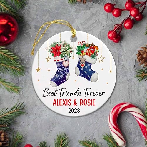 Miniatura 6 de Adorno personalizado para mejores amigos para siempre, nombres personalizados y Año BFF, vacaciones de Navidad, calcetines de amigos, adorno de