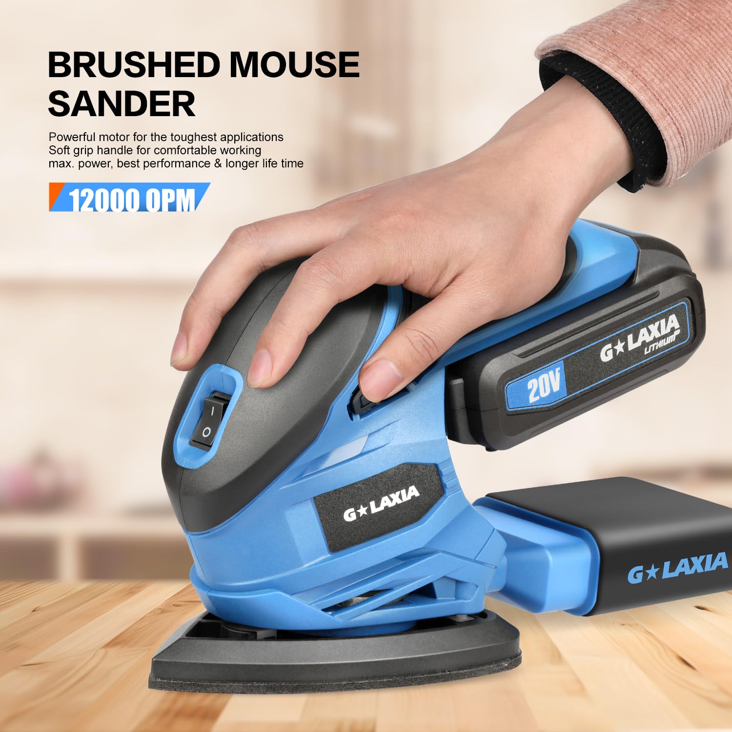 Ponceuses de détail sans fil 20 V Li-ion 12 000 tr/min avec système de collecte de poussière, 20 papiers abrasifs, batterie et chargeur inclus, plus adaptées pour le polissage du bois, des