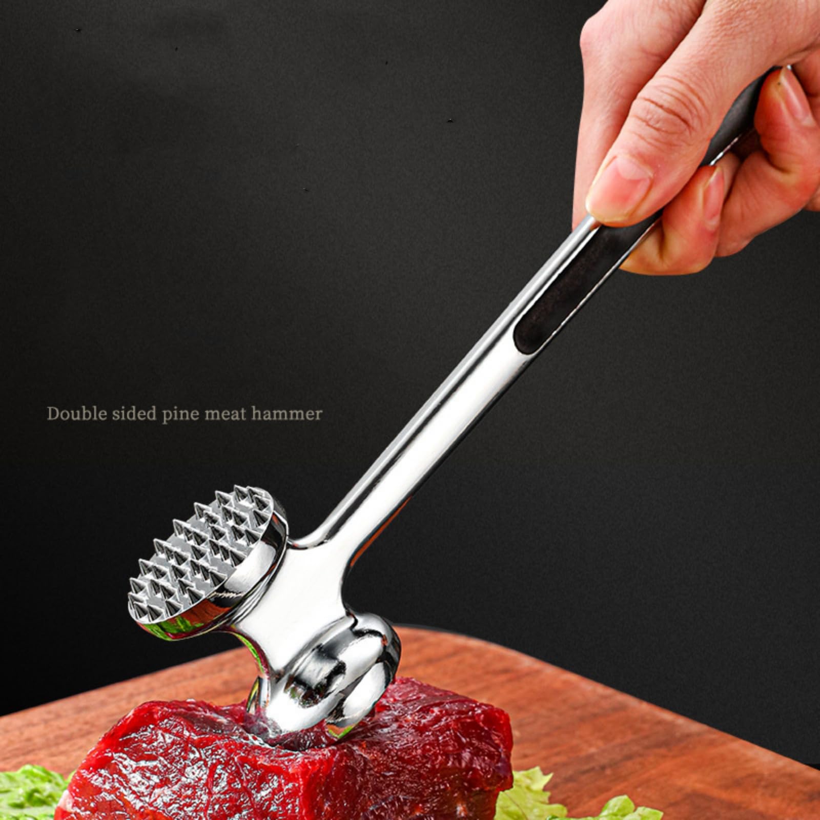 Double-Sided Meat Tenderizer Mallet - 304 Stainless Steel, Textured Hammer Head, Non-Slip Handle