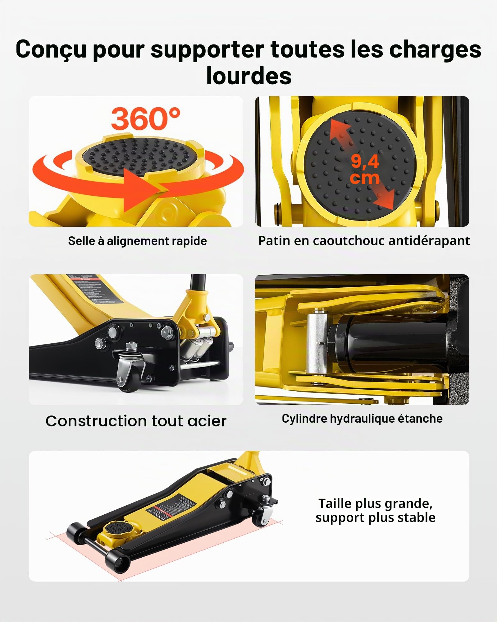VEVOR Cric Hydraulique de Manœuvre 3 T, Cric Rouleur Gamme de Levage 75-500 mm, Assistant pour Entretien Voitures VUS Camions Pick-ups Atelier Domicile, avec Pompe à Levage Rapide à Double Piston
