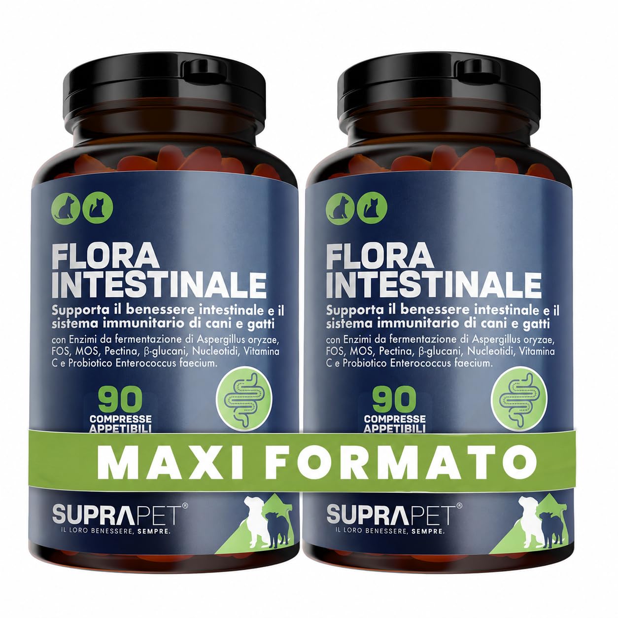 Suprapet Flora Intestinale Cani e Gatti 180 compresse - Fino a 6 Mesi di Fornitura, Con Fermenti Lattici, Probiotici, Vitamina C - Per Intestino e Flora Batterica