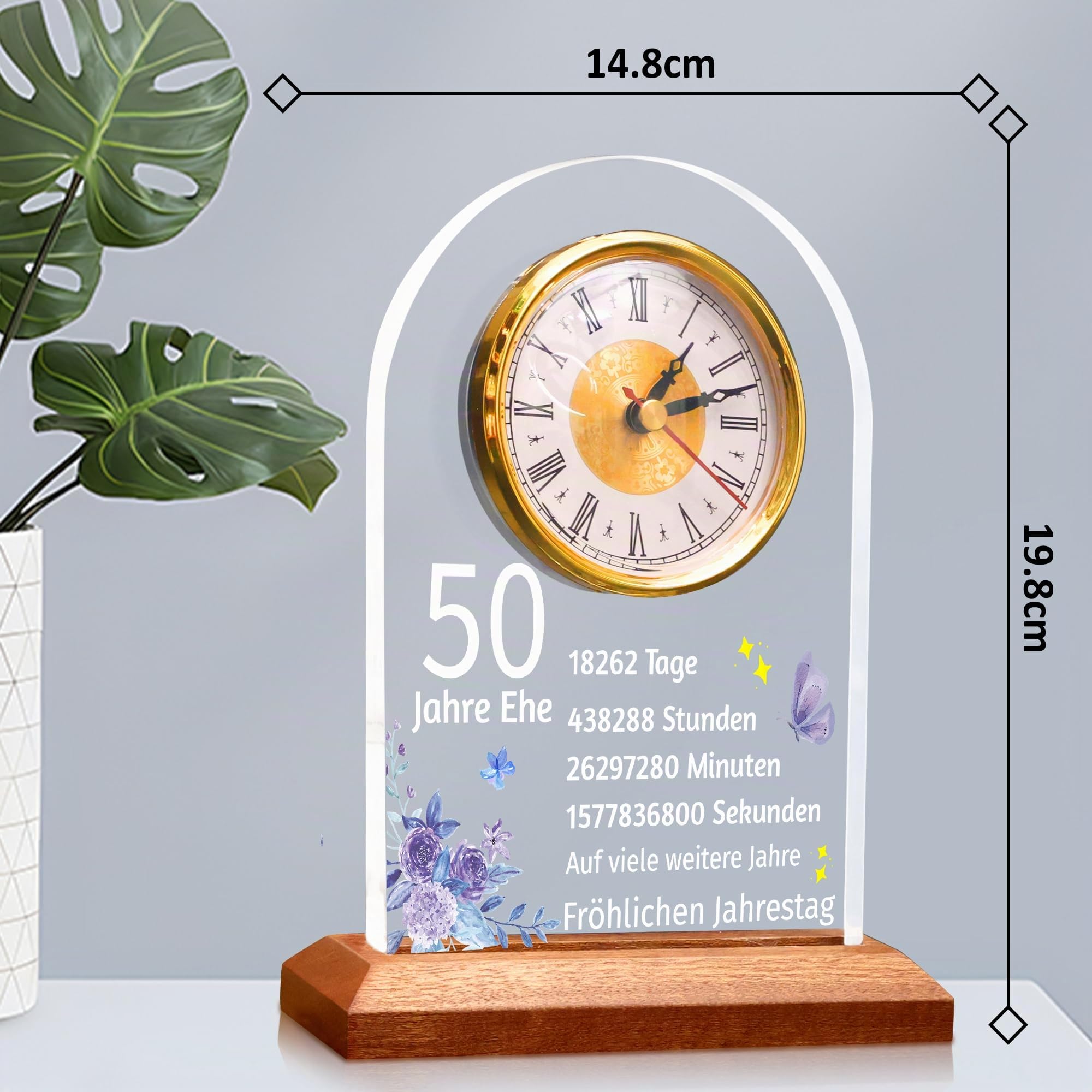 OkiyiD 60 Aniversario Regalo de Boda, Reloj de Cuarzo de Aniversario, Reloj de Mesa de Escritorio, 60 años de matrimonio, Boda de Oro para Pareja, Padres, Abuelos (50 Ani, OK-UVSZ000
