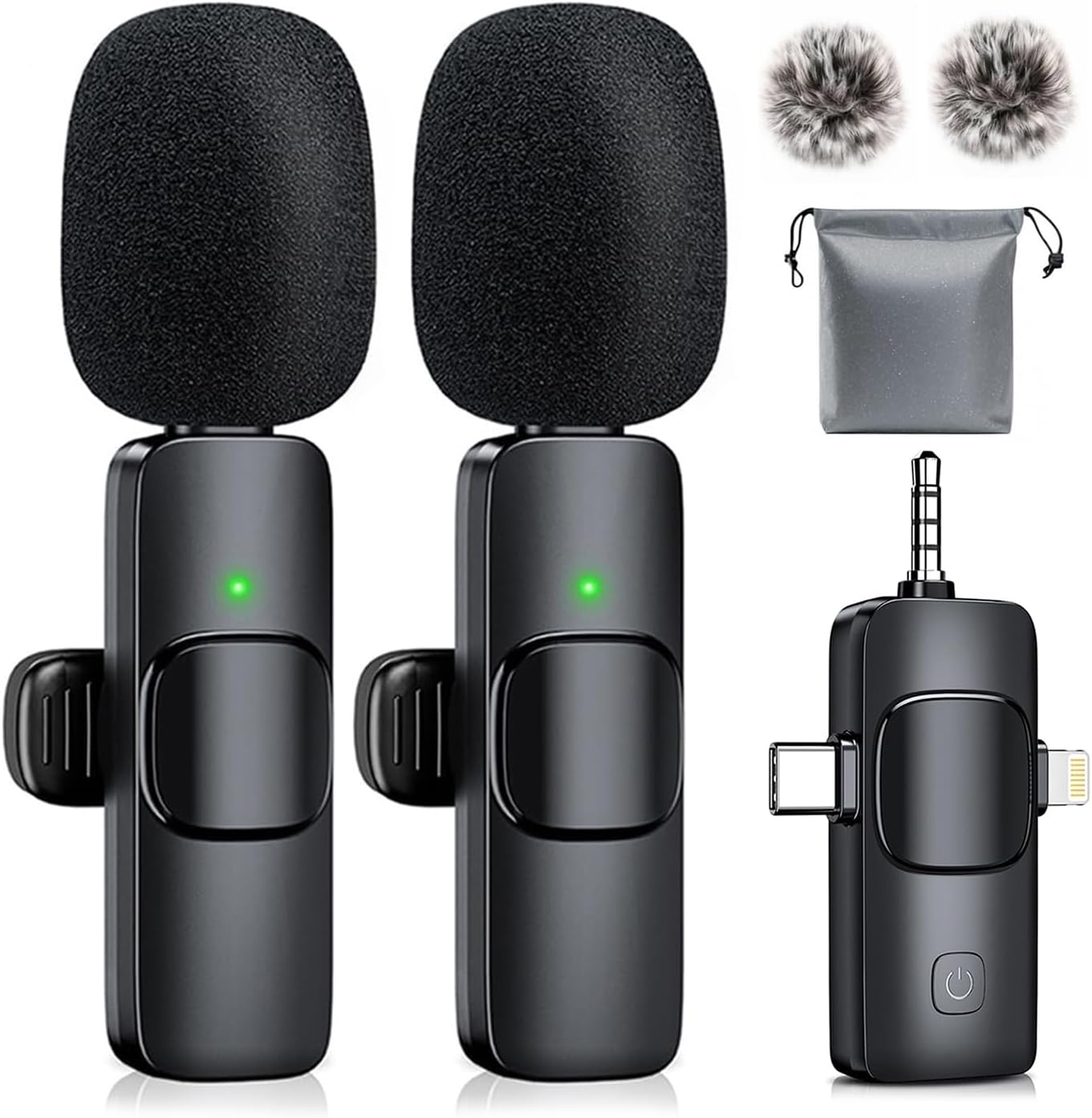 3-in-1 Wireless Lavalier Microphone, Clip-on Lapel Mic for iPhone, iPad, Android, Camera, Noise Reduction