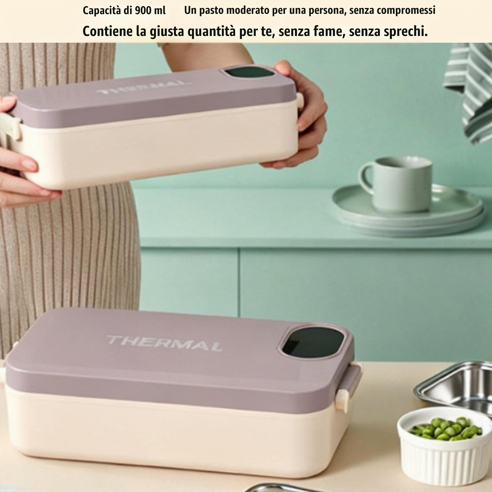 Tonysa Portapranzo Elettrico, Portapranzo Autoriscaldante Senza Fili con Display Digitale, Scaldavivande Portatile in Acciaio Inossidabile 304 per Viaggi in Auto da Lavoro, Contenitore per Pranzo USB