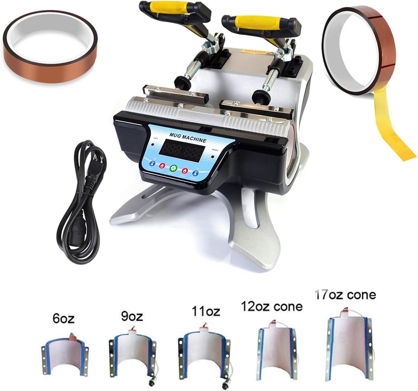 INTBUYING 5in1 Combo Automatic Double Station Mug Heat Press Machine for 6oz 9oz 11oz 12oz17oz Latte Sublimation Transfer Including 2 Rolls 10mmx100ft Heat Resistant Tape