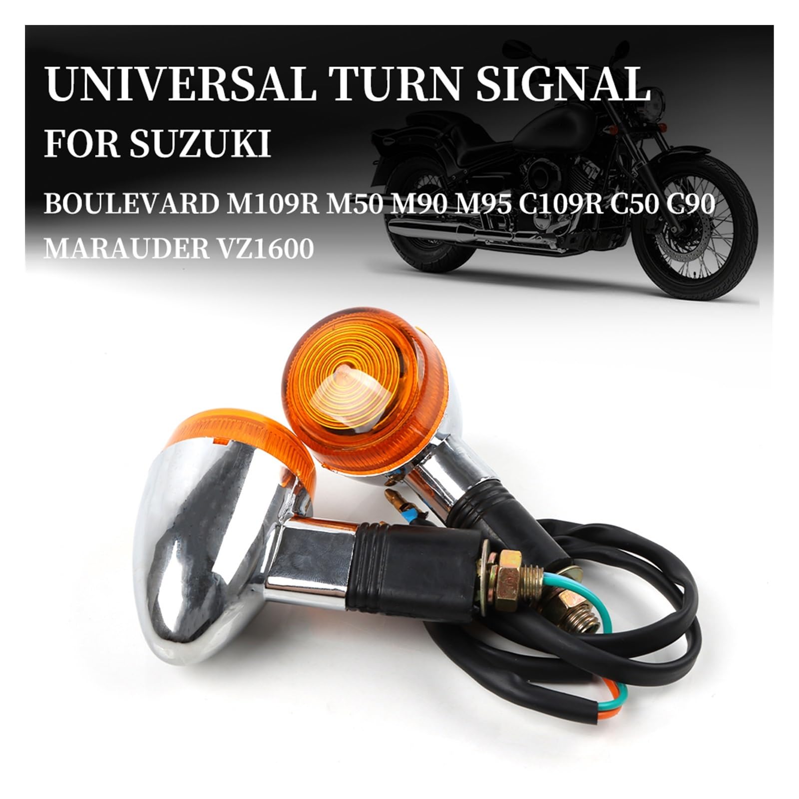 2x Amber LED Turn Signal Indicator Lights For Suzuki Boulevard C50 M50 C90, 10mm Thread, Unbranded
