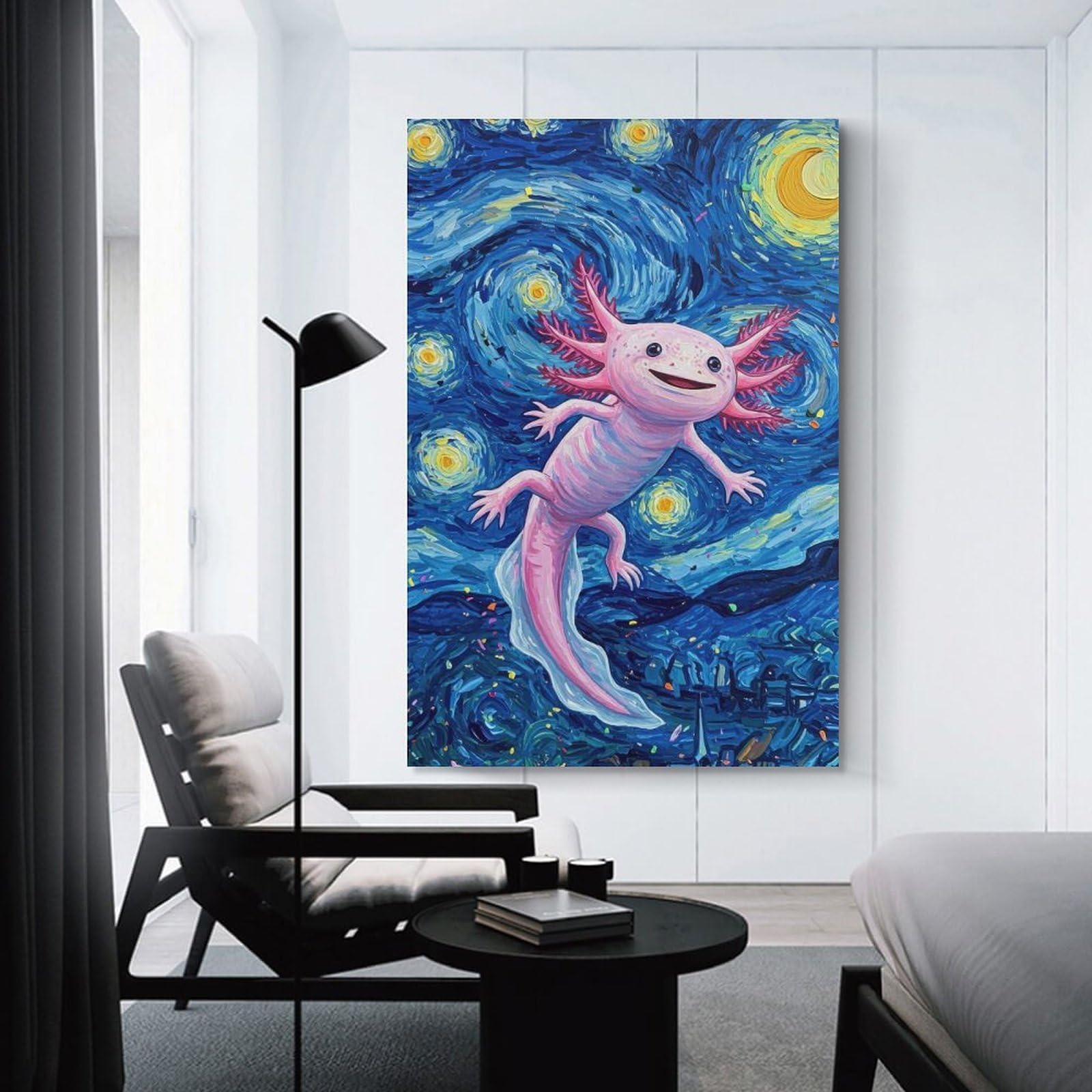 Junmoney Axolotl in Starry Night Decorative Wall Artwork, 12x18inch(30x45cm), for New Homes, Bedrooms Or Workspaces, Gift Idea for Housewarming And Birthdays