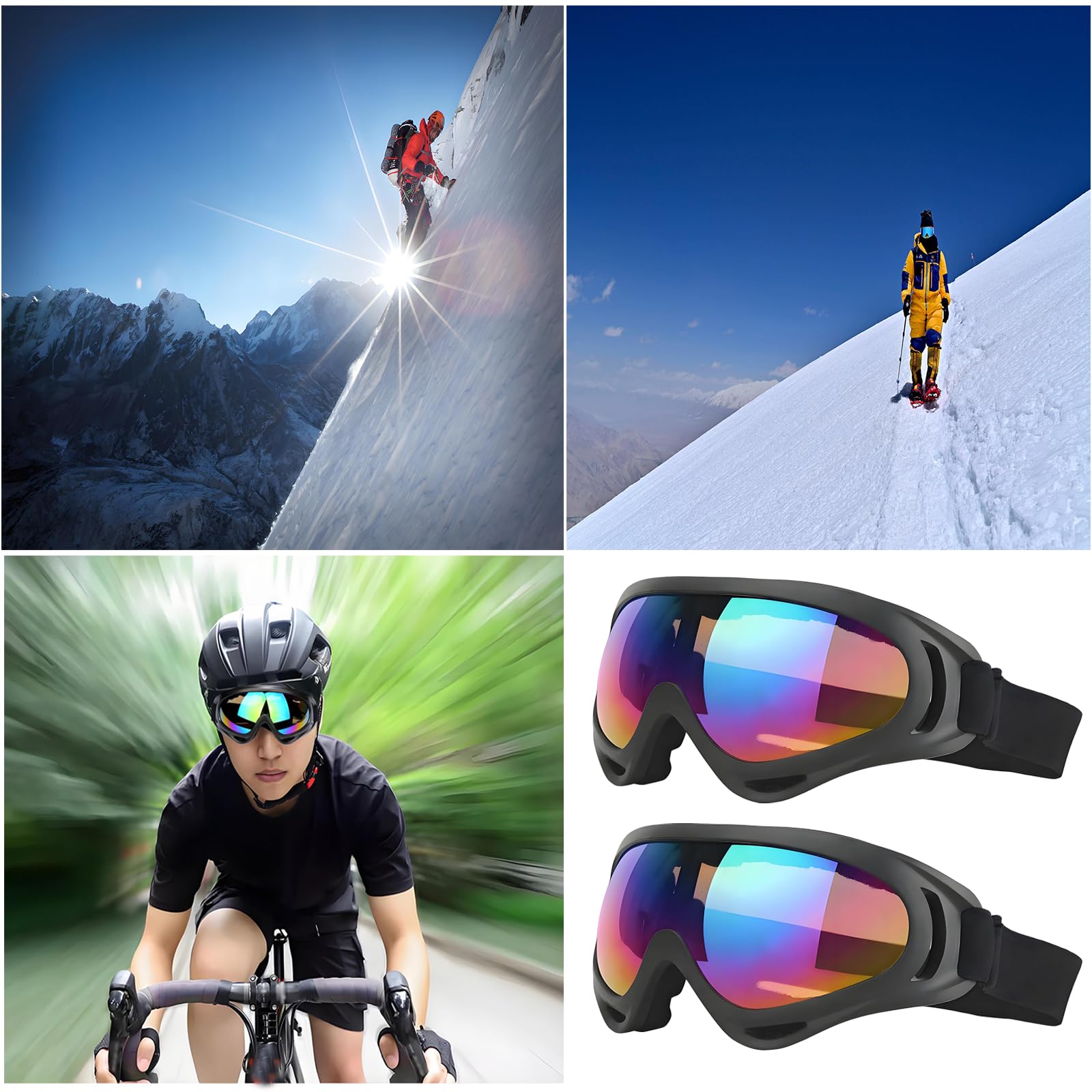 2 Pezzi Maschera Sci, Antivento Occhiali Da Neve, Anti Nebbia Anti-UV Maschera Da Sci, Occhiali Da Sci Unisex, Tampone in Spugna Incorporato, Per Sci Snowboard Sport Invernali