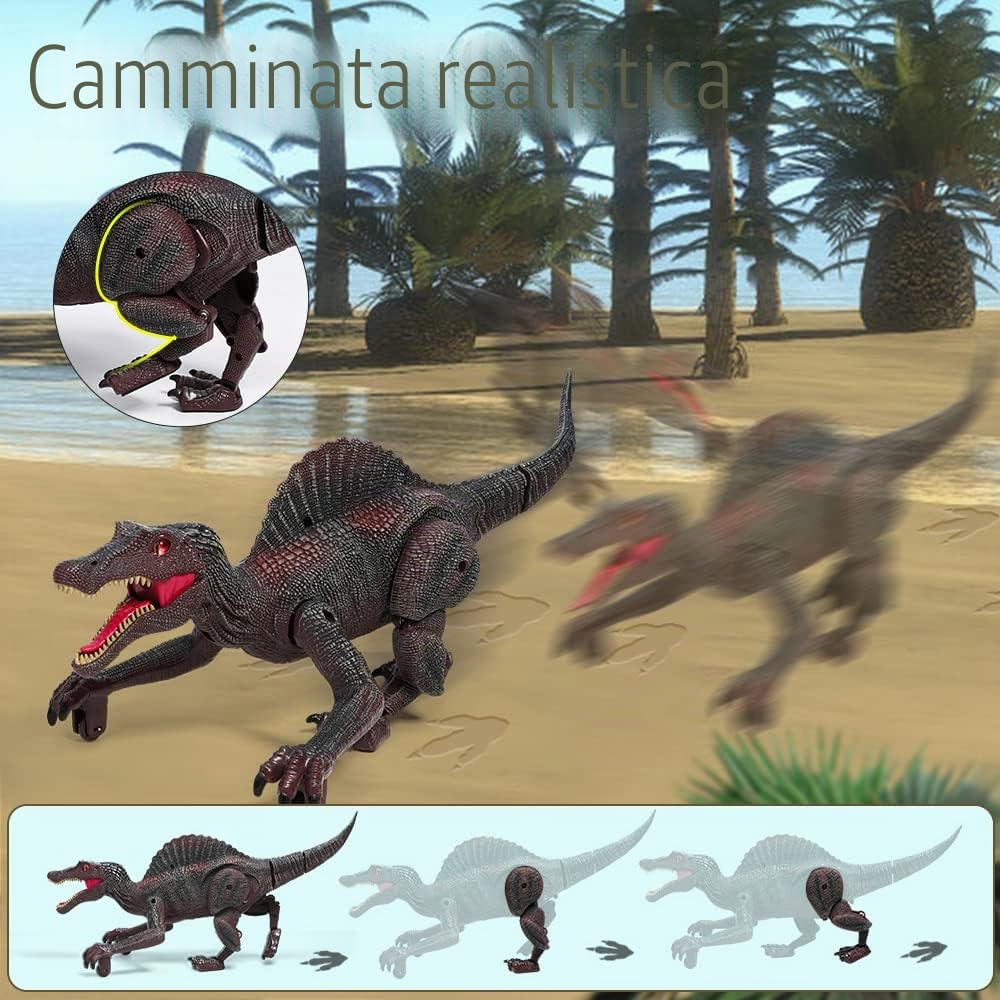 FRUSE Dinosauro Telecomandato Realistici Giocattolo per Bambini, con Tracciamento Luce,Spray,Luce LED,Roaring, per Ragazzi Bambini 3 4 5 6 7 8 (Rosso)