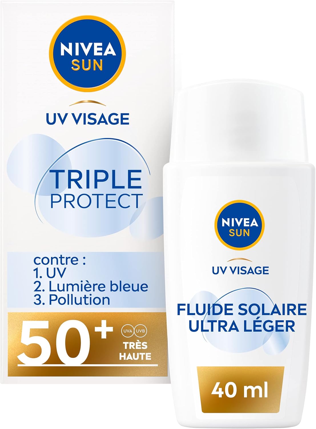 NIVEA SUN UV Face Specialist Triple Protect Ultralichte Zonnebrand Gezicht – SPF 50+ – Trekt Snel In – Drievoudige bescherming – Met Hyaluronzuur – Zonbescherming – 40 ml