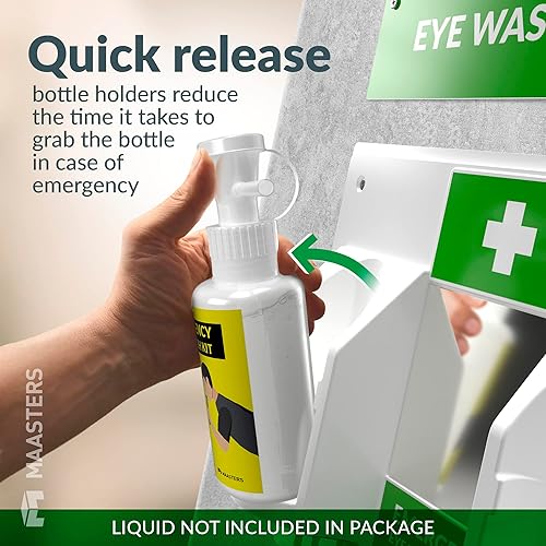 Miniatura 9 de MAASTERS Estación de lavado de ojos portátil sin BPA aprobada por la OSHA  Kit de lavado de ojos de primeros auxilios montado en la pared con espejo