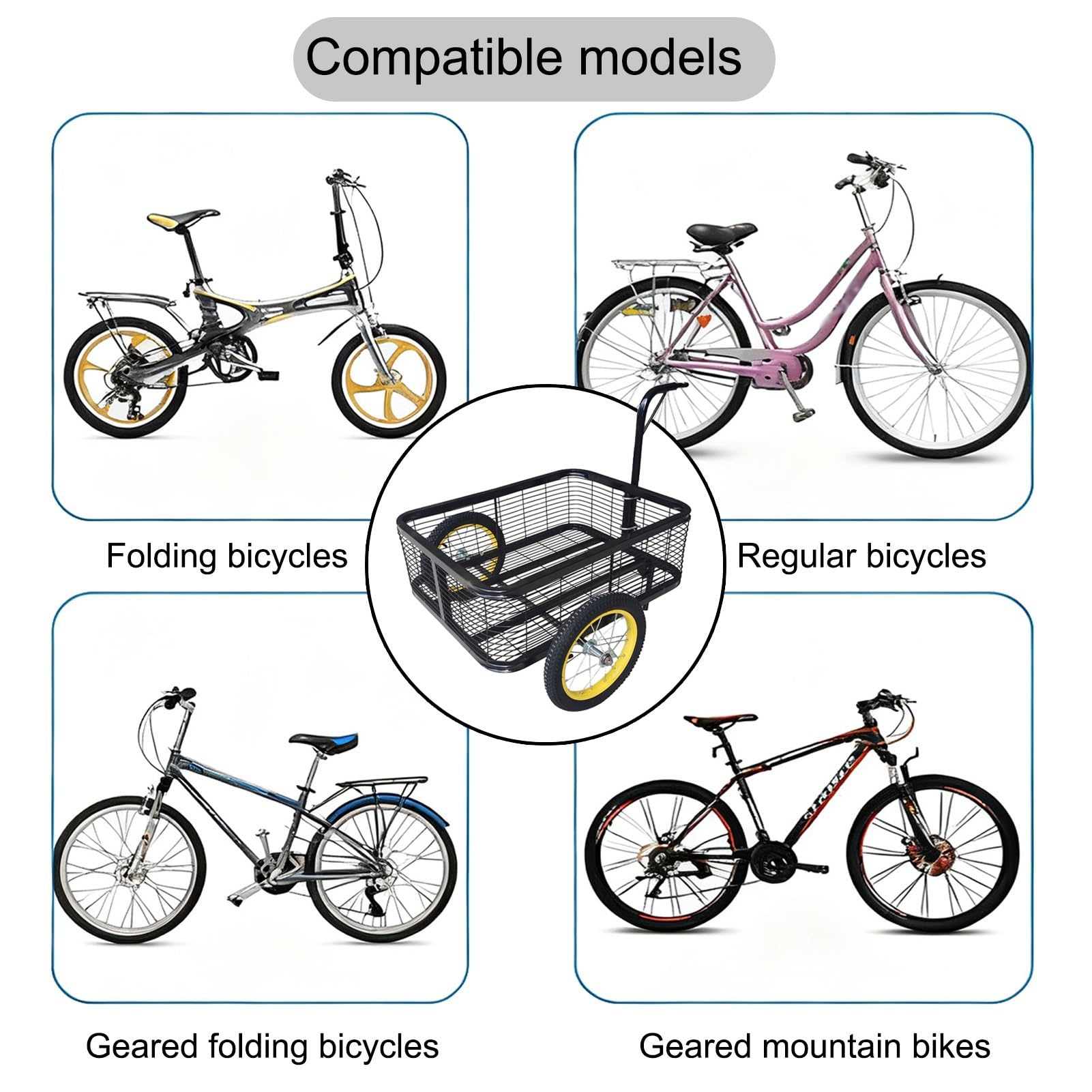 Remolque de carga de bicicleta resistente con enganche universal, ideal para transporte de mascotas, compras y picnics