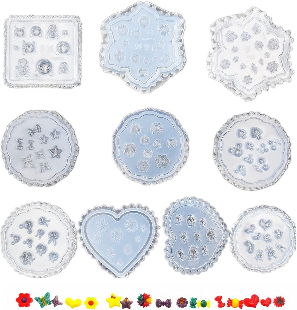 10 Pieces Nail Silicone Mold Nail Art Decoration Resin Casting Molds for Manicure Crystal DIY Template Manicure Tools (Shape11-20)