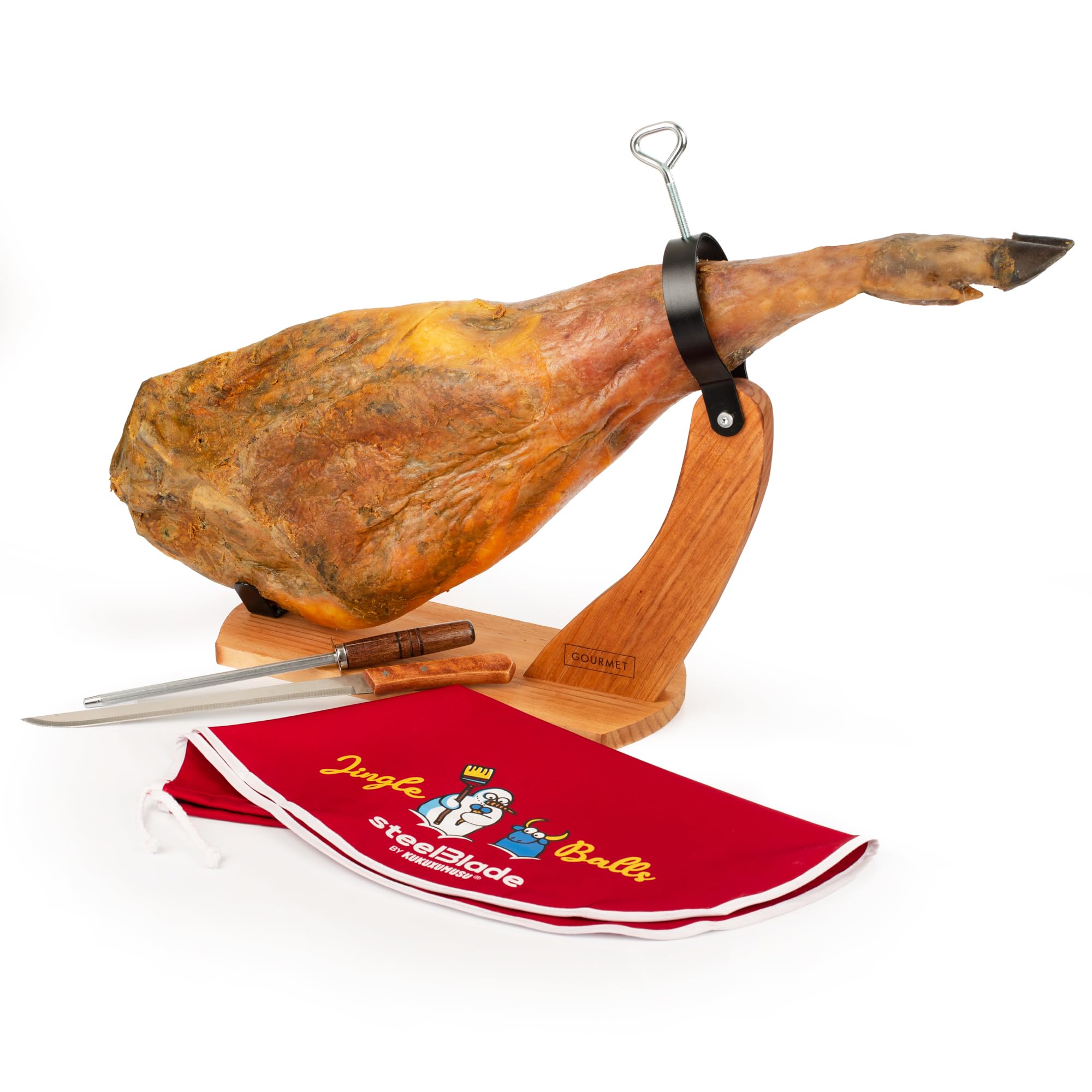 Prosciutto Gondola + Copri prosciutto Kukuxumusu + Coltello prosciutto e Chaira - Supporto prosciutto prodotto in Spagna