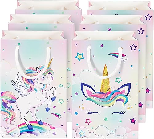 WERNNSAI 16 bolsas de regalo de unicornio  Suministros de fiesta de unicornio arco iris bolsas de regalos para niñas y niños, bolsa de cumpleaños de