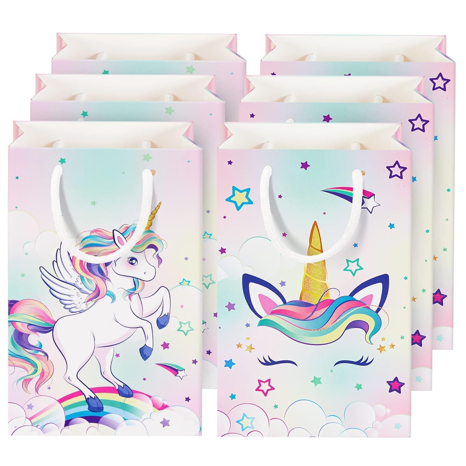 WERNNSAI 16PCS Unicorn Gift Bags - Rainbow Unicorn Party Supplies Goodie Bags for Girls Kids Birthday Unicorns Party Favor Bag with Handles Candy
