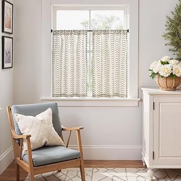 jinchan Black Boho Linen Kitchen Tier Curtains 36 Inch Rod Pocket 2 Panels
