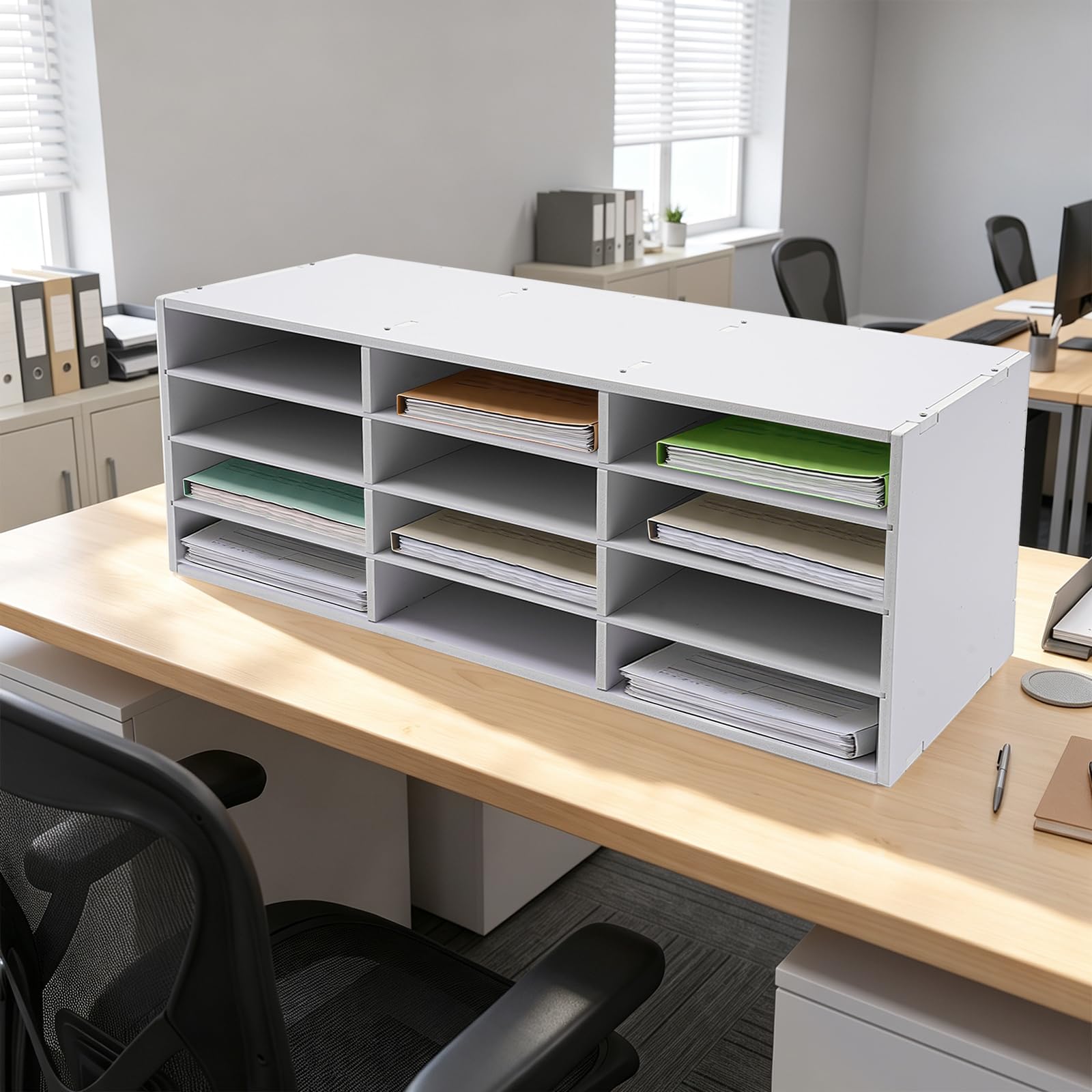 12 compartimentos de madera para documentos
