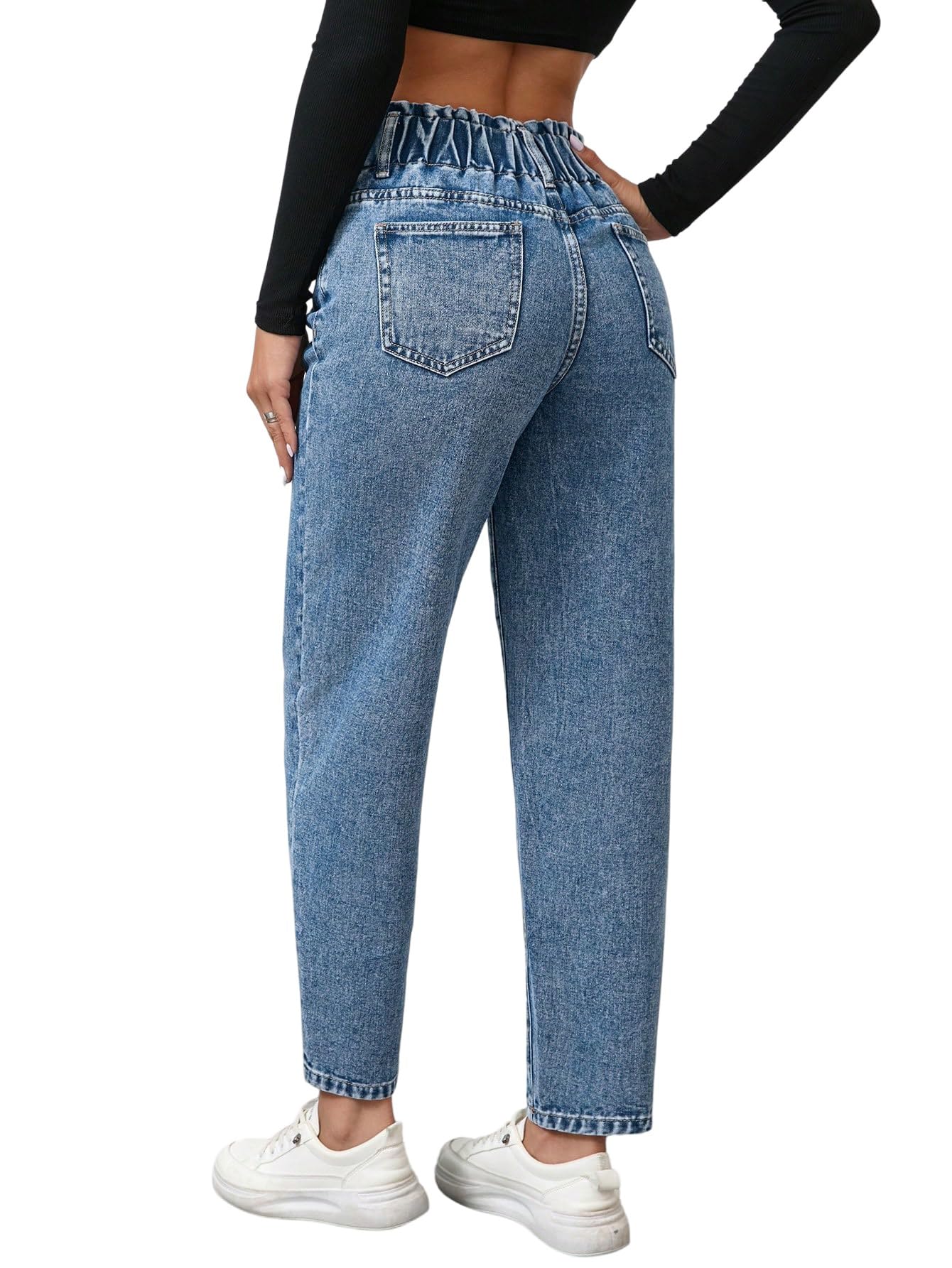 SOLY HUX Pantalon en jean pour femme - Taille haute - Pantalon en jean avec poches - Pantalon avec taille élastique - Jean avec coupe carotte - Streetwear