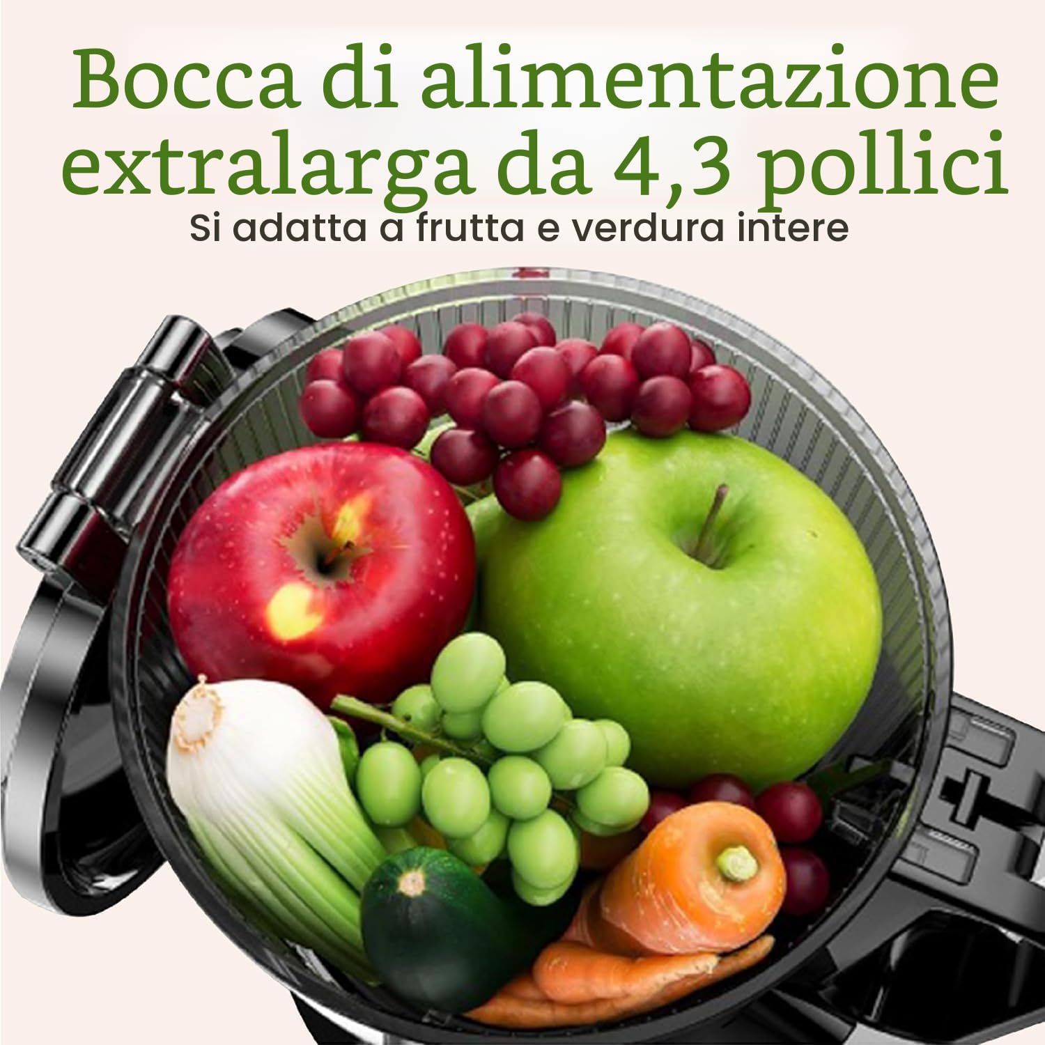 Anybear Estrattore di Succo, 200W Juicer, Spremiagrumi a Freddo, con Vano di Riempimento da 110 mm, per Frutta e Verdura Intera, Coclea Potenziata, Materiale Tritan, Senza BPA (Argento E Arancione)