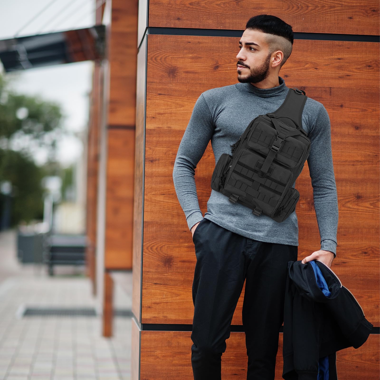 G-raphy Zaino Monospalla Uomo Militare Casuale Marsupio Sportivi Borsa a Tracolla Marsupio Uomo Sportivo Borsetta Monospalla Militare per Campeggio Escursionismo Ciclismo Viaggio Trekking (Nero)