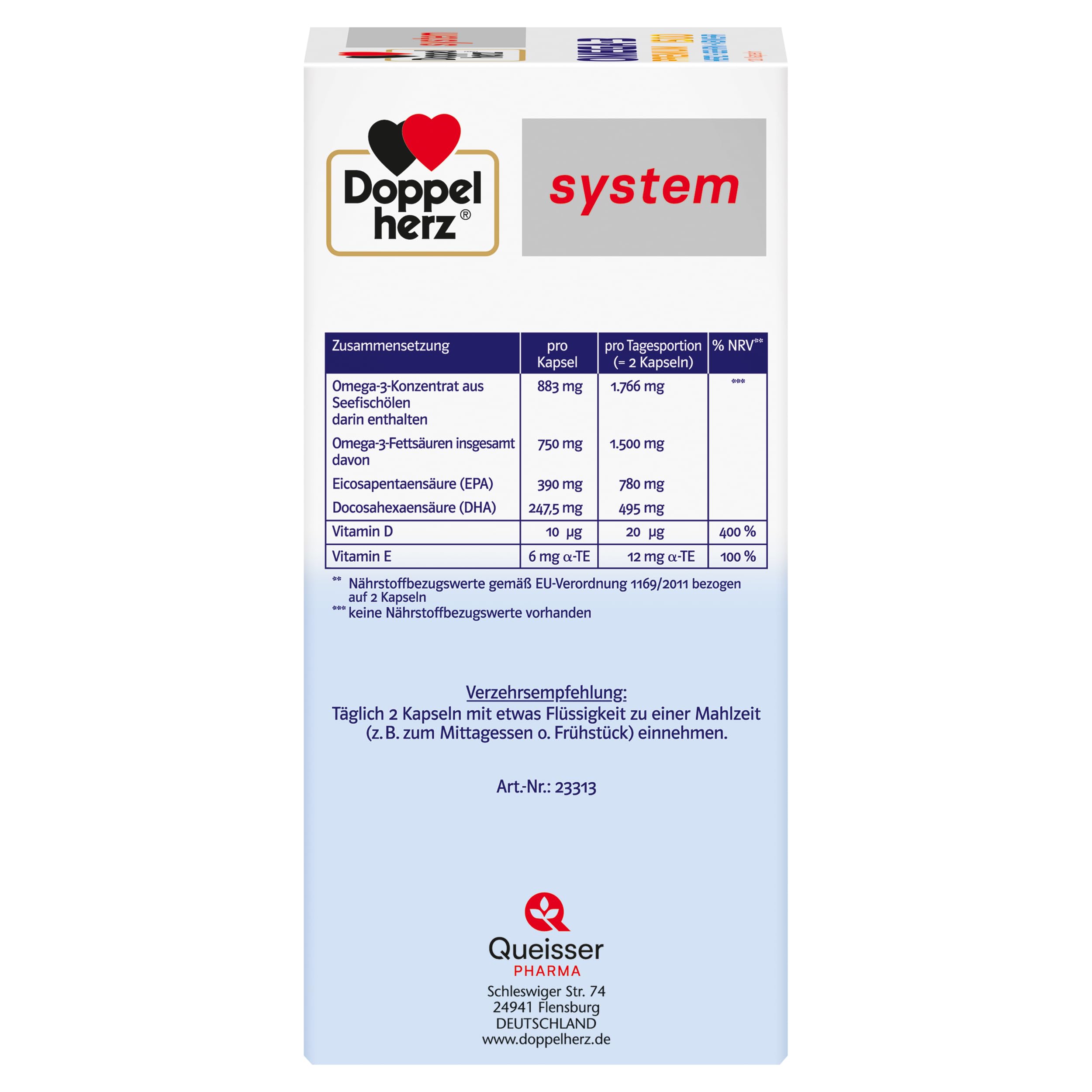 Doppelherz system Omega-3 Premium 1500 – Hoher Gehalt an wertvollen Omega-3-Fettsäuren EPA und DHA als Beitrag zur normalen Herzfunktion – 2 x 120 Kapseln