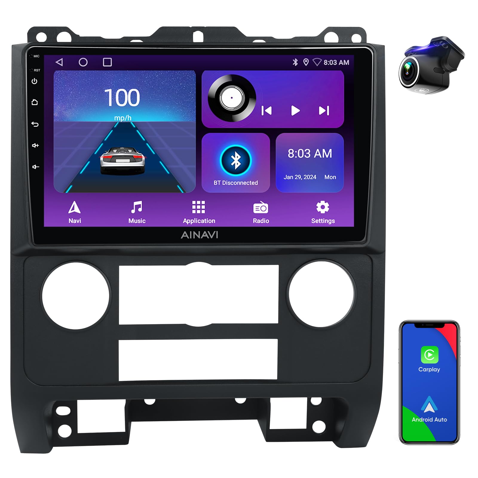 Android Radio Car Play Stereo for 2007-2012 Ford Escape Kuga Mazda Tribute 9 Inch Touchscreen Car Radio with Wireless Carplay Android Auto GPS Navigation WiFi Bluetooth AM/FM RDS Backup Camera 2+64G