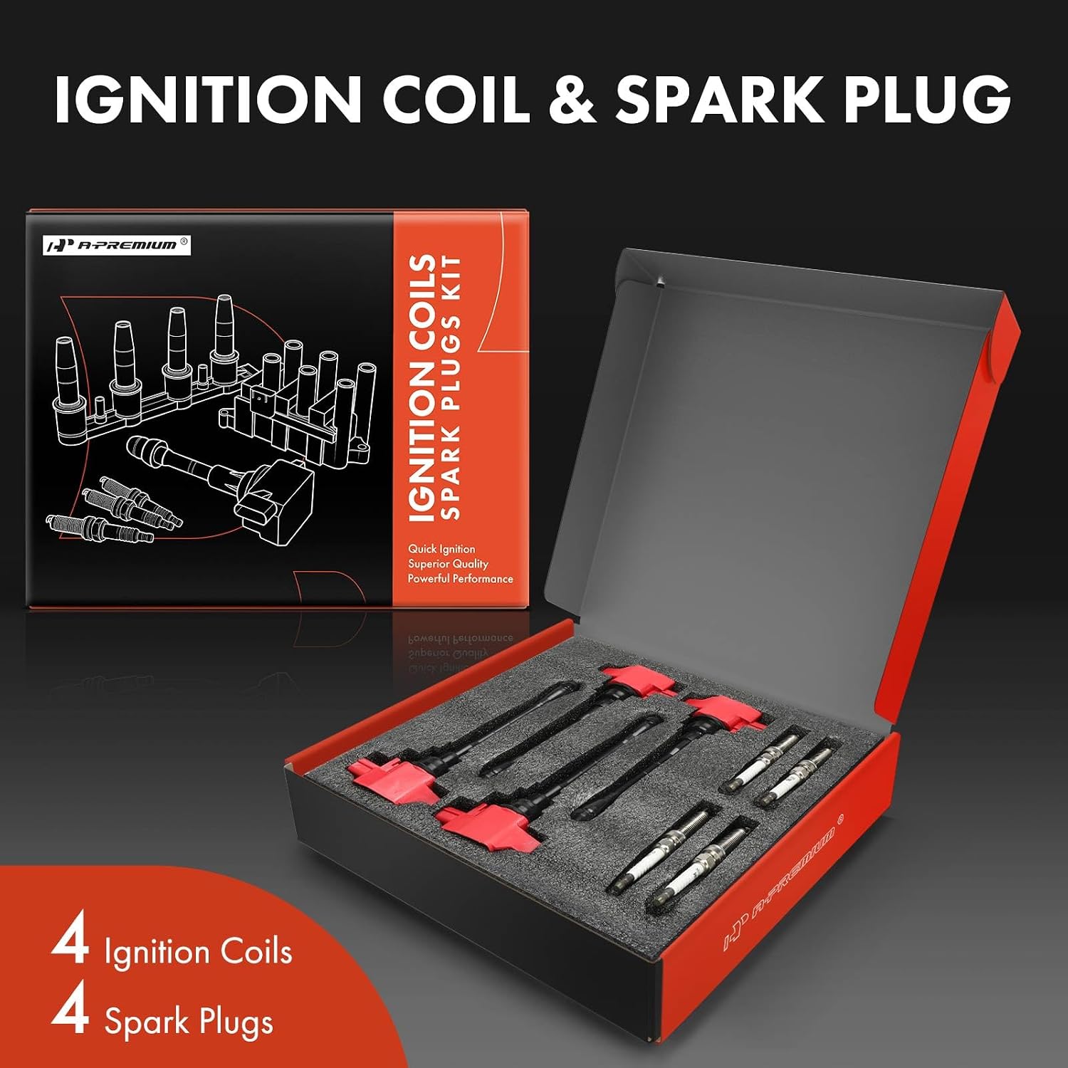 A-Premium (Red) Set of 8 Ignition Coil Pack and Iridium Spark Plugs Compatible with Nissan Altima 2019-2021, Rogue 2021, L4 2.5L