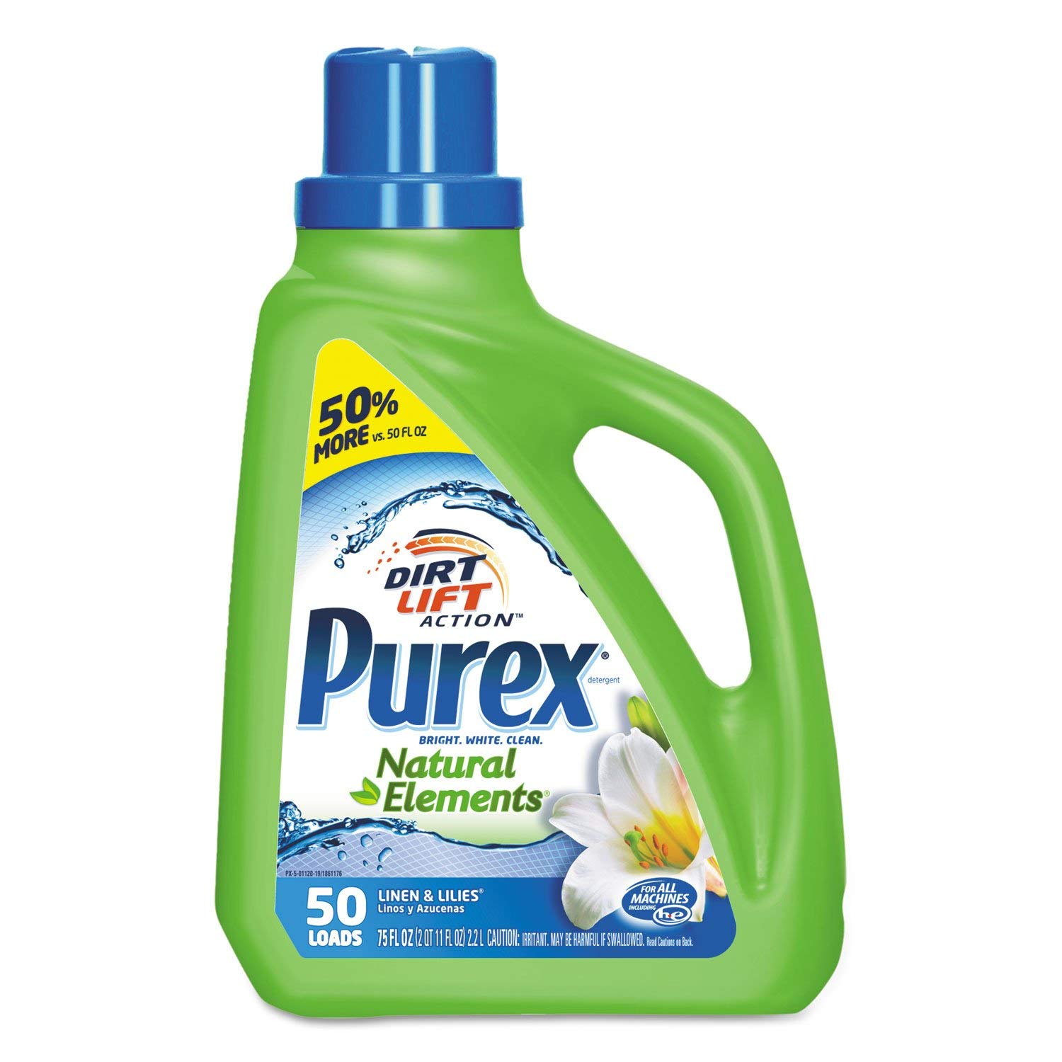 PUREX Ultra Natural Elements HE Liquid Detergent, Linen & Lilies, 75oz Bottle, 6/Carton