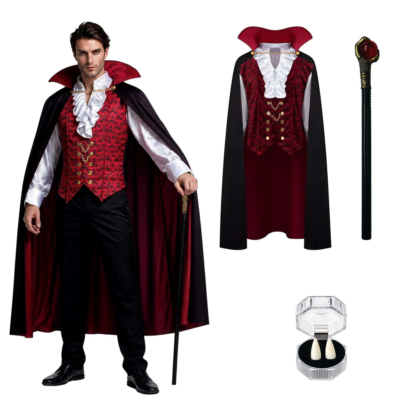 Vampire Costume Men, Gothic Victorian Halloween Costume Cosplay Outfit