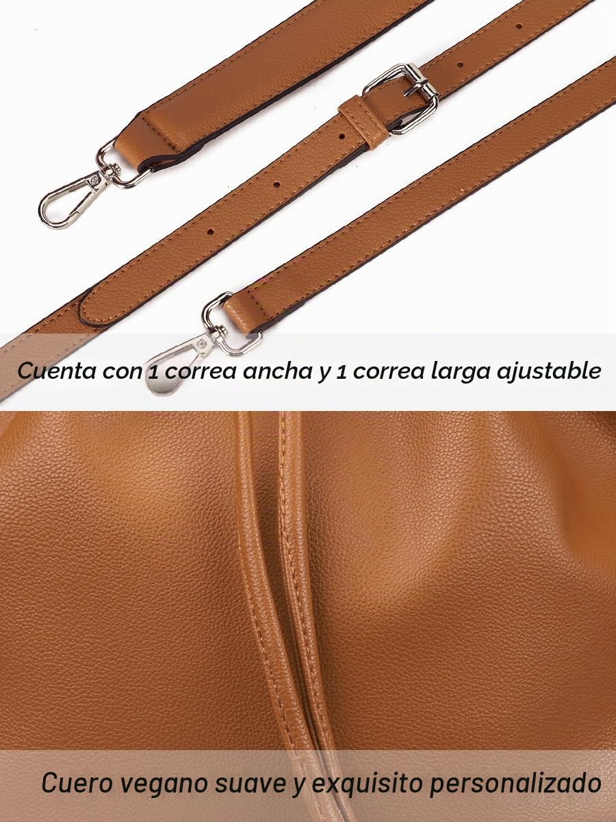 AFKOMST Beuteltasche Damen,Leicht Schultertasche Damen Gross und Sanft Handtasche mit 2 Schulterriemen…, Marrón, Marrón