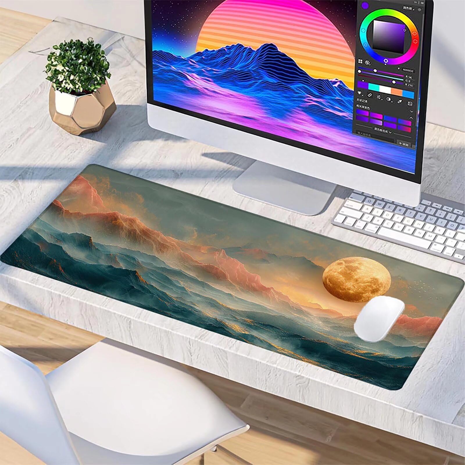 Tappetino Mouse Rosa, Luna Gaming Tappetino Mouse XXL 1200x600x3mm, Tappetino Scrivania Impermeabile e Antiscivolo, Migliora Precisione e Velocità Mouse Pad, per Accessori Gaming, Regalo 6-K-T