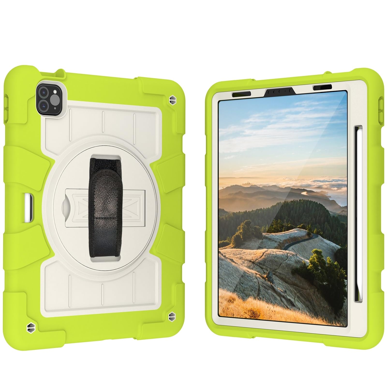 Custodia protettiva per tablet PC compatibile con iPad 2018 11"/2020 11", custodia protettiva antiurto integrale con guscio infrangibile W supporto girevole a 360° + cinturino da polso + custodia a