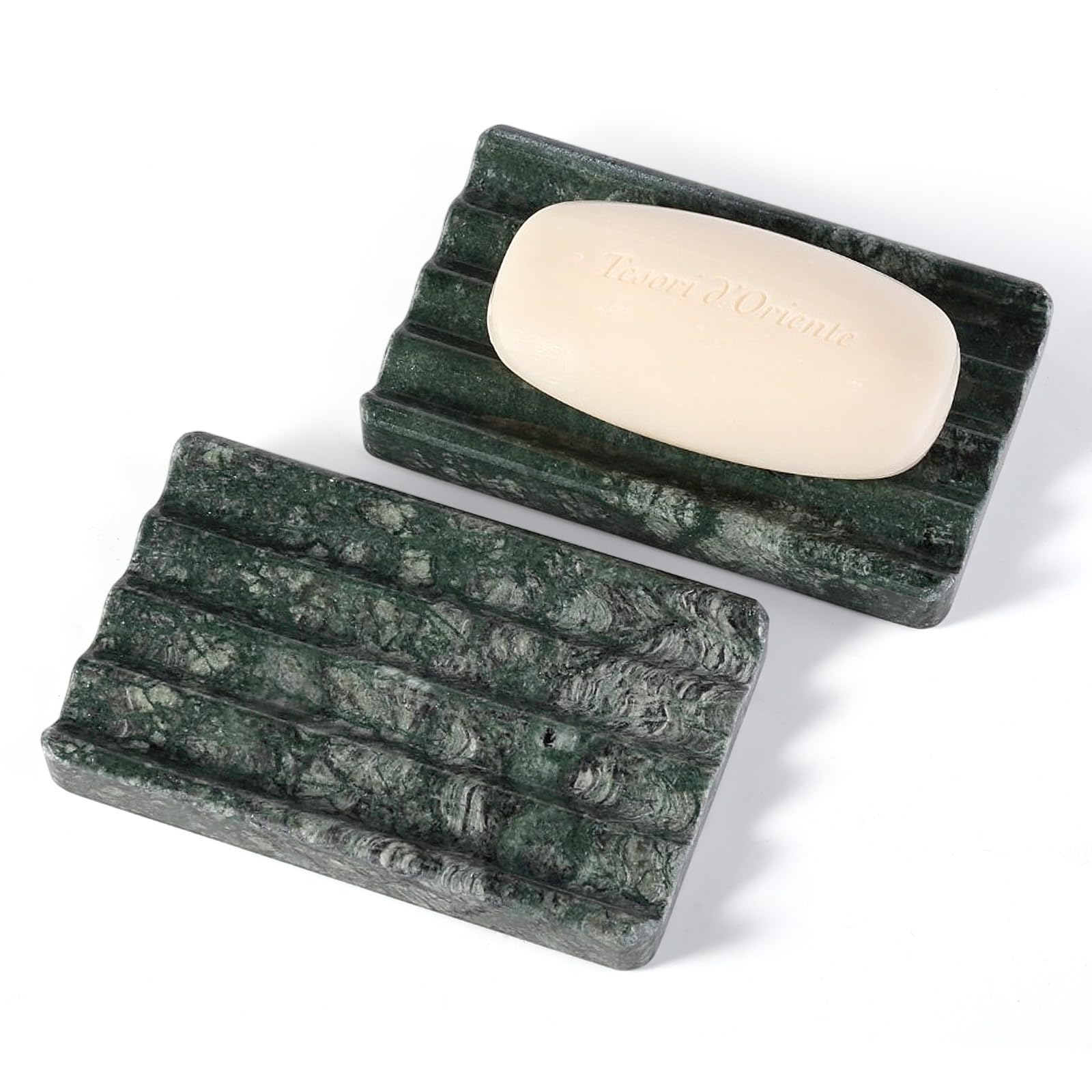 Koville Jabonera de mármol natural indio de lujo, 2 piezas de soporte de barra de jabón de piedra para ducha, lavabo de baño, soporte de jabón antideslizante para ducha, ahorro de jabón fácil de