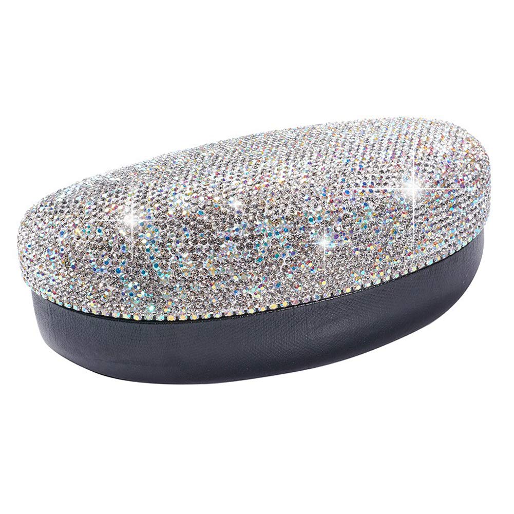 XianghuangTechnology Hard Shell Sunglasses Case,Bling Crystal Rhinestone Large Eyeglass Case Fits Most Sunglasses - White - Large