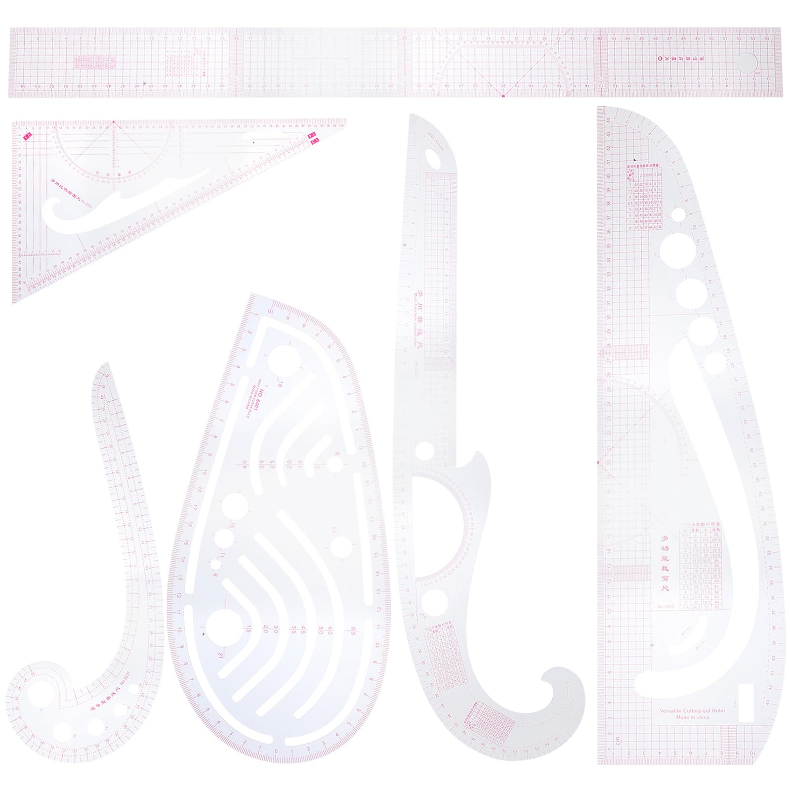 24 Stück Teiliges Maßstab aus flexiblem Kunststoff Professionelles Französisches Kurvenlineal für präzises Schneiden, Maßnehmen und Musterzeichnen für Schneiderhandwerk, Designer