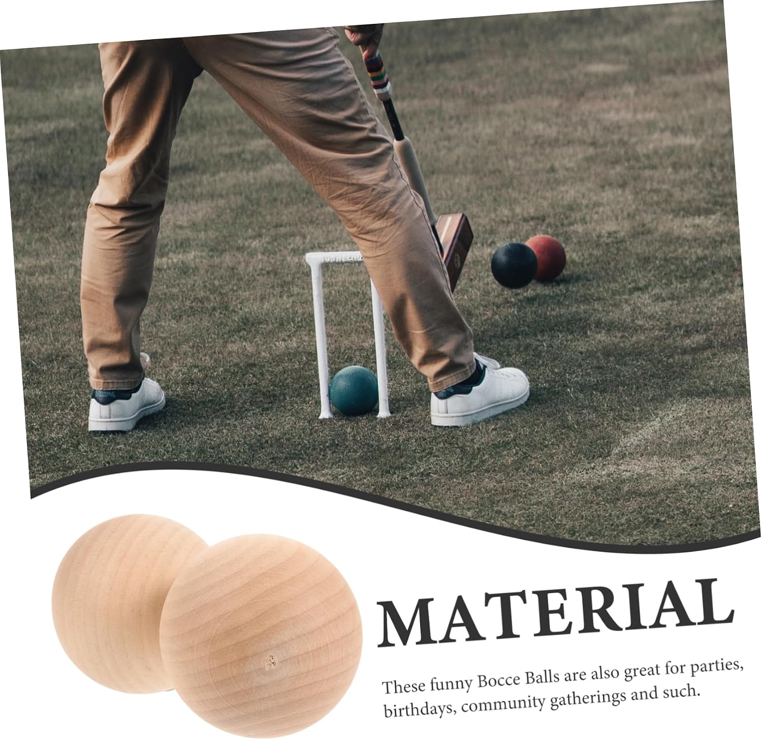 BESTonZON 4Pcs Wooden Bocce Balls Set Grass Lawn Game for Boys and Girls Adults Portable Wood Balls for Outdoor Recreation Includes Carry Bag Measuring Tape