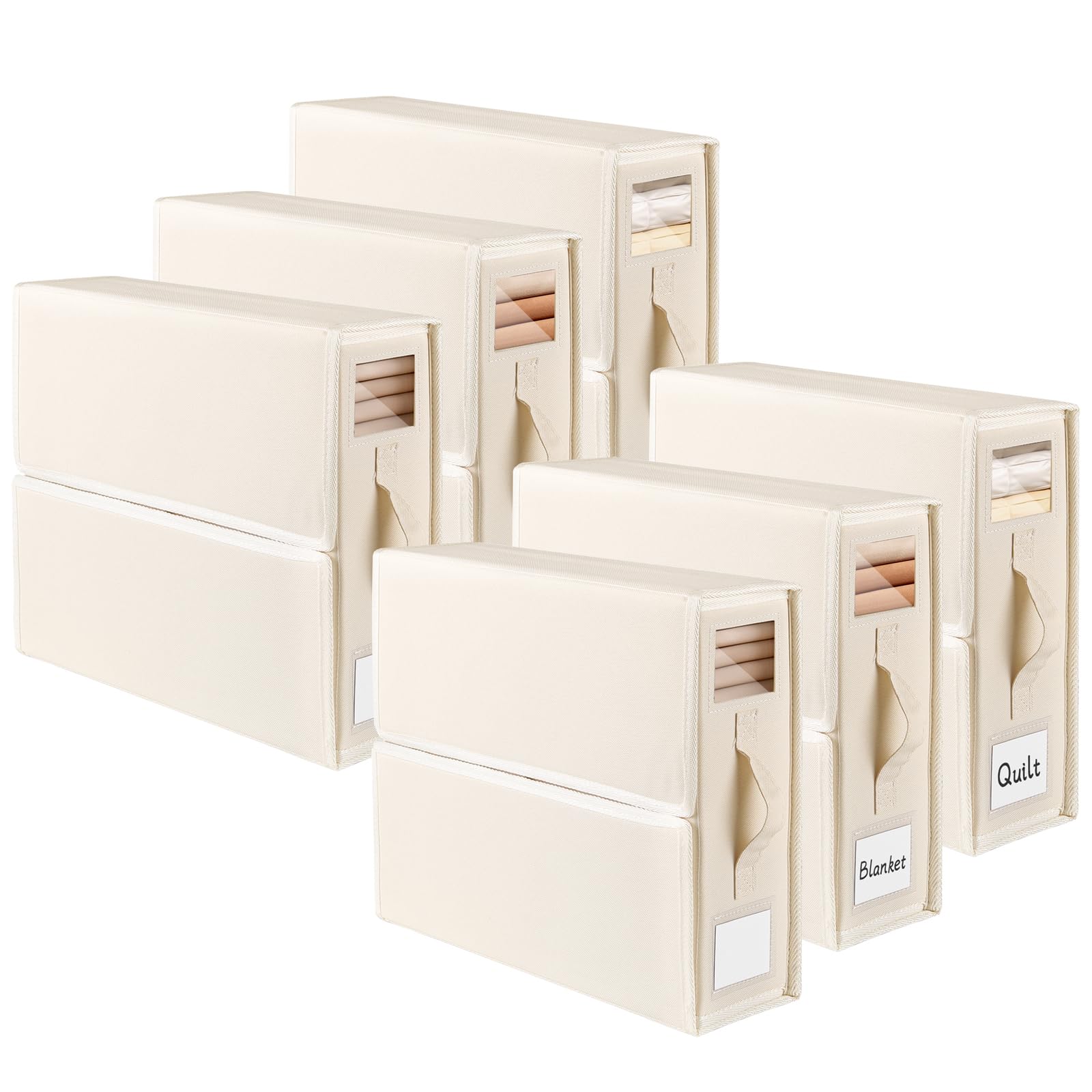 6 Pezzi Organizer Lenzuola, Pieghevole Scatola Organizer per Biancheria da Letto, Tessuto Oxford Contenitori Sottoletto per Lenzuola Copripiumini Coperte (Beige)