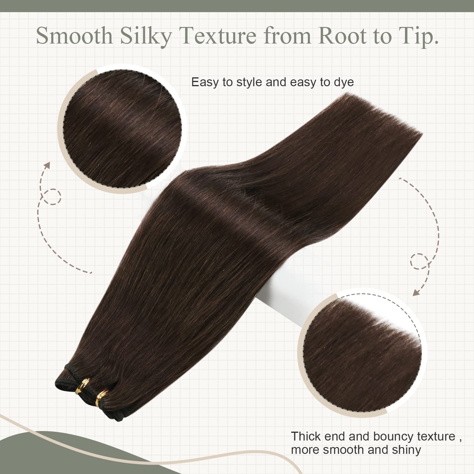 Fshine Extension Capelli Veri Tessitura Marrone Scuro Capelli Cucite Extension 30CM 80g Hair Extension Capelli Matassa Brazilian Lisci Extension Remy Bundles Capelli #2