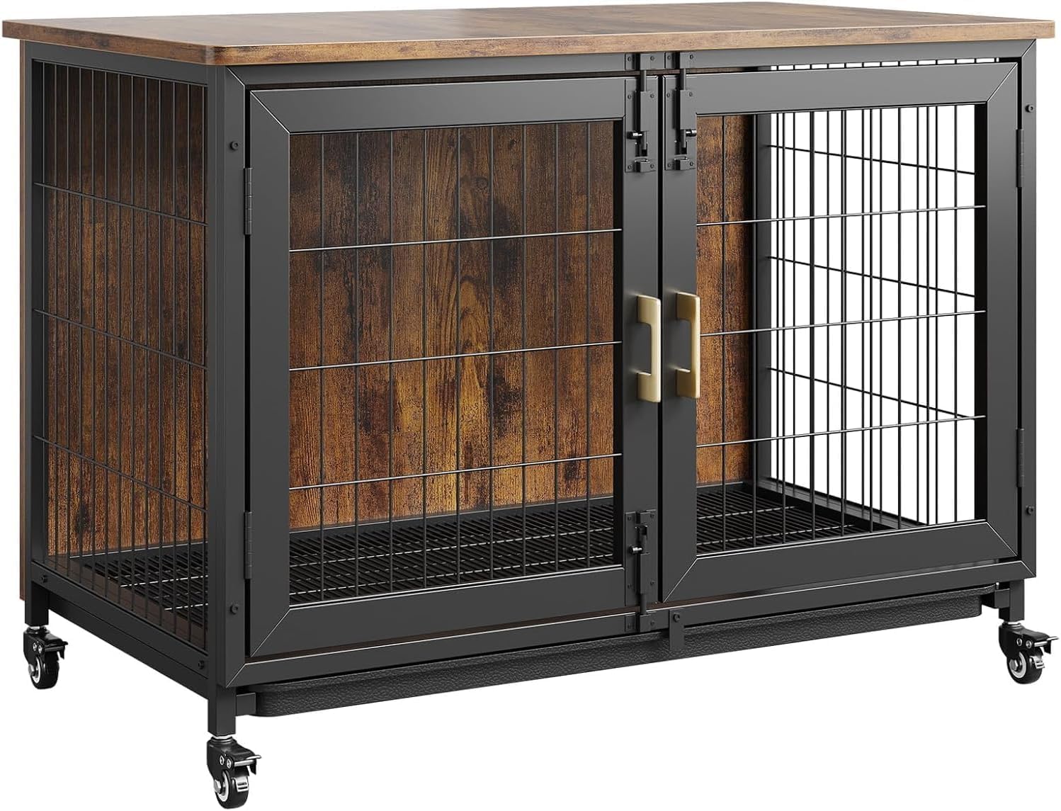Cage pour chien de grande taille 95 cm - Caisses en bois XL - Cage d'intérieur avec roues verrouillables - Meuble robuste pour animaux de compagnie de petite à moyenne taille - 95 x 65 x 60 cm