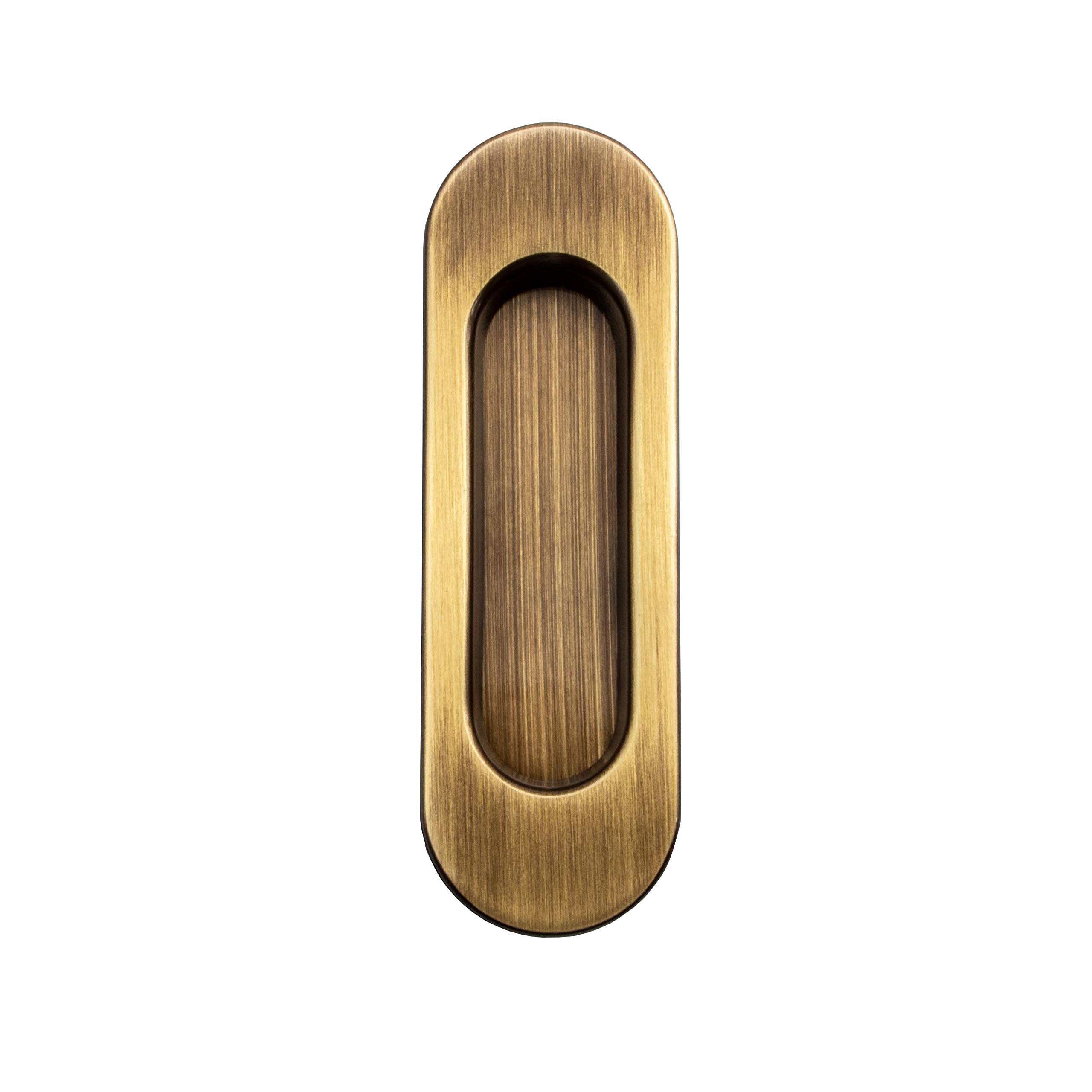JUVA Modern Shell Sliding Door Handle Oval 125 x 40 mm Brass Bronze Burnished 1 Piece Design Drawer Handle Antique Country House Style with Screws