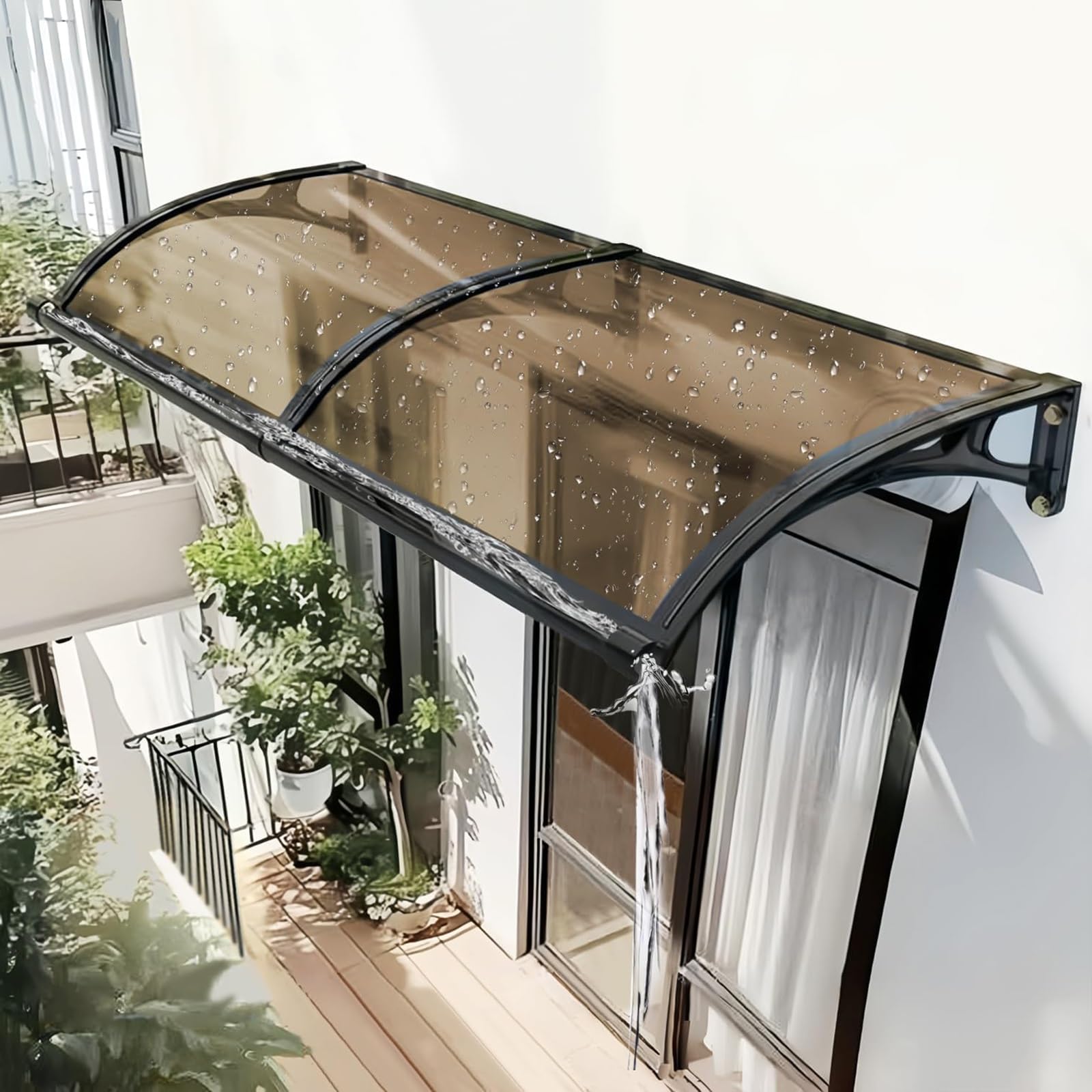 LWJSOCP Brown Door ning - Polycarte Window Canopy for Rain & ow Protect 60x120cm (23.6x47.2in) - Patio Cover for Porch & Deck Entrance